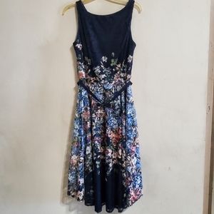 J Taylor Blue Lace and Floral Dress Circle Skirt Size 8